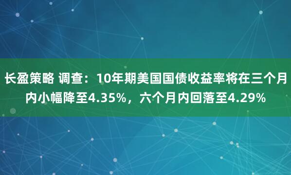 长盈策略 调查：10年期美国国债收益率将在三个月内小幅降至4.35%，六个月内回落至4.29%